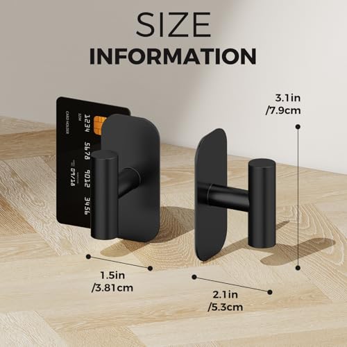 IMUMU Adhesive Towel Hooks, Heavy Duty Stainless Steel Wall Hanger - Black, 2pk