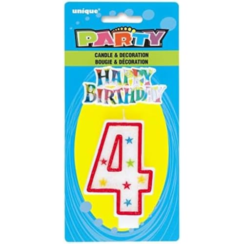 Glitter Number 4 Birthday Candle - 3.5" White Star Design