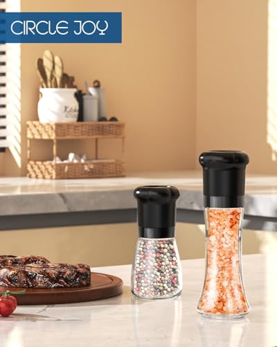 CIRCLE JOY Tall Black Manual Salt and Pepper Grinder Set with Ceramic Blades