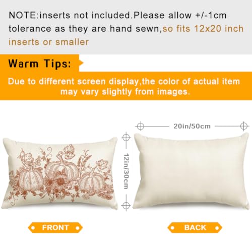 RABUSOFA 12x20 Waterproof Fall Pumpkin Pillow Cover, Orange Outdoor Decor