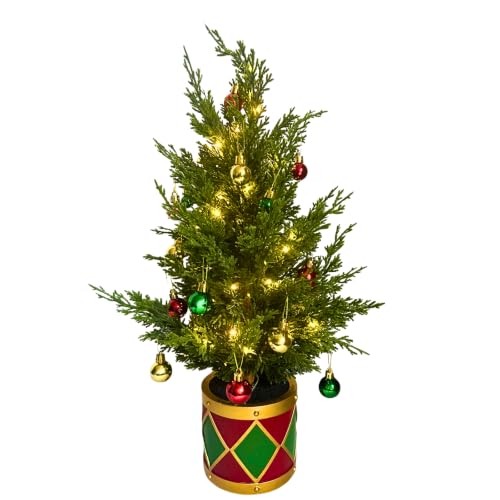 Lighted Tabletop Christmas Tree with Timer, 50 LEDs, Ornaments, 22 Inch