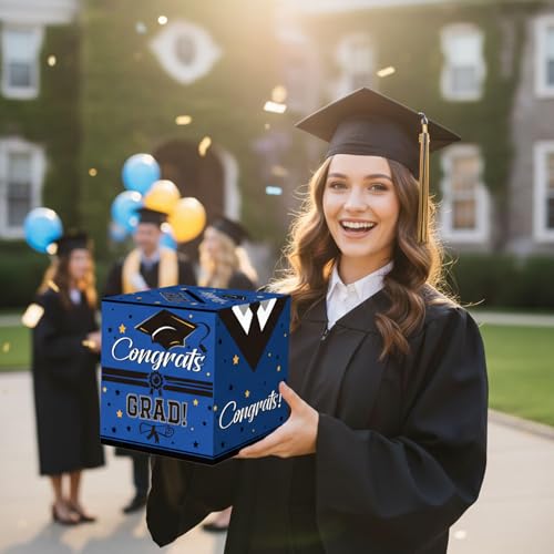 Blue Graduation Card Box 2026 - Foldable Gift Box for Parties