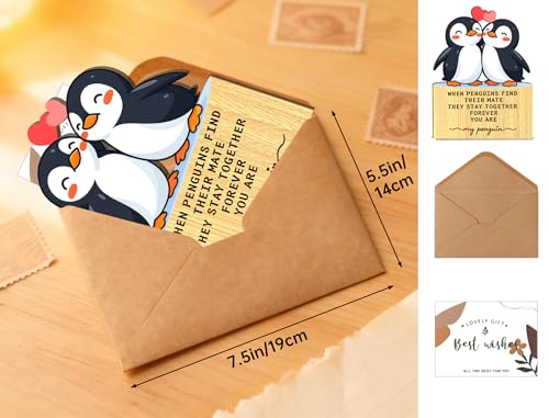 3D Wooden Anniversary Card for Husband & Wife - Romantic Penguin Gift