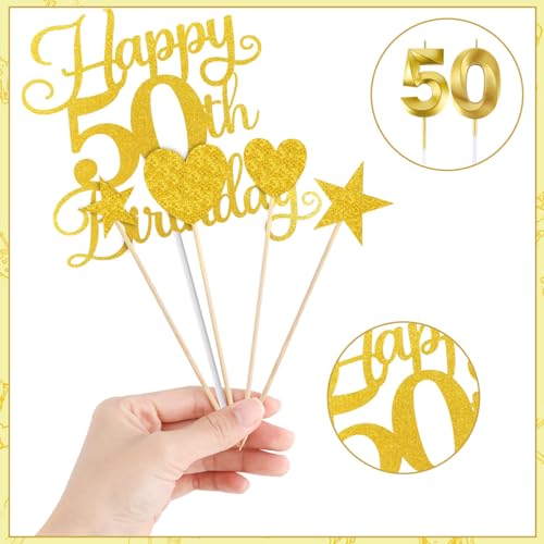50th Birthday Cake Decorations - Glitter Happy 50th Toppers & Candles