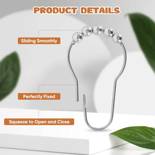 Rust-Proof Stainless Steel Shower Curtain Hooks - 12 Pack