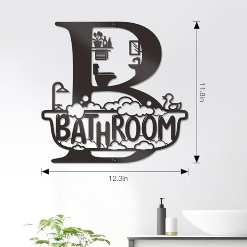Modern Black Metal Bathroom Wall Art Sign - Waterproof Decor
