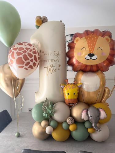 Safari Animal Balloons Set - Lion, Zebra, Giraffe, Monkey, Elephant & Leopard for Jungle Party Decorations