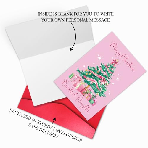 Merry Christmas Beautiful Daughter Greeting Card - Sentimental Holiday Card with Envelope