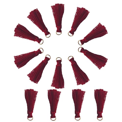 110Pcs Burgundy Mini Crafting Tassels with Golden Jump Rings - 3cm