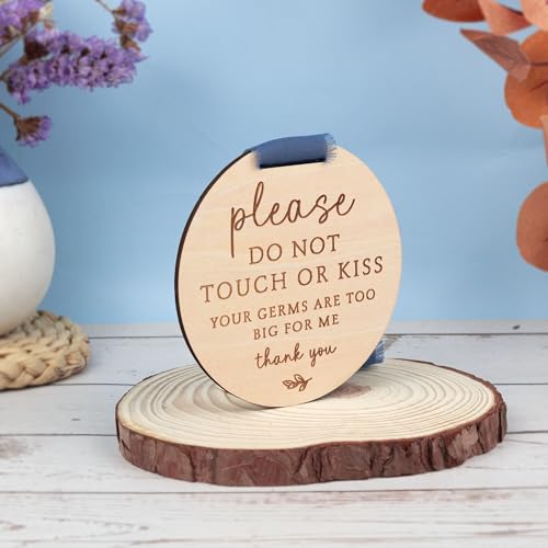 Please Do Not Touch Baby Sign - Wooden Sign with Blue Ribbon