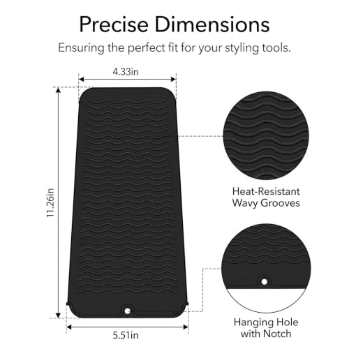 Silicone Heat Resistant Mat & Pouch for Curling Iron and Straightener - Black