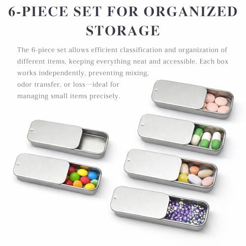 Slide-Top Aluminum Tin Containers 6-Pack - Mini Metal Boxes for Lip Balm and Small Items