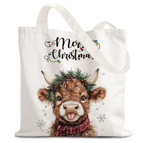 Christmas Highland Cow Reusable Holiday Gift Bags Party Favors - Xmas Tote