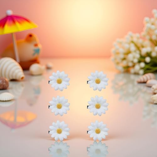 6Pcs White Daisy Flower Hair Clips Fabric Sun Flower Barrettes