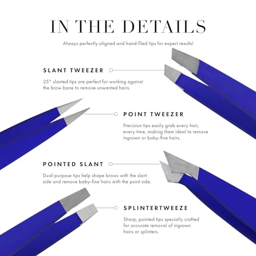 PromaxCare Professional Stainless Steel Tweezers Set - 4-Piece Navy Blue