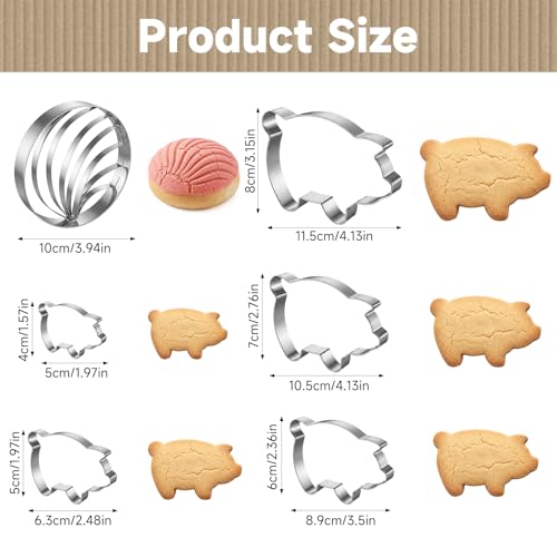 Mexican Concha Cutter & Pig Cookie Cutter Set Stainless Steel