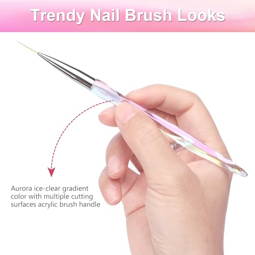 TEOYALL 5Pcs Nail Art Liner Brushes Set, Fine Detail Gel Polish Brushes