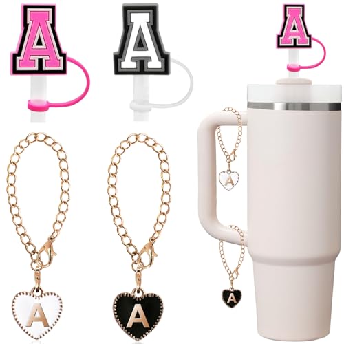 Personalized Letter A Straw Cover & Charm for Stanley Tumblers