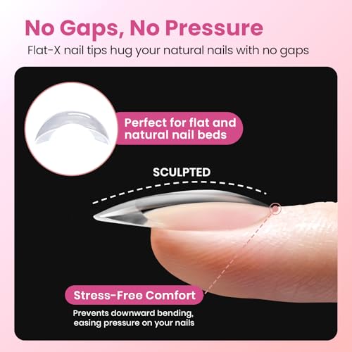 Beetles Flat-X Coffin Gel Nail Tips - 160pcs Medium Pre-Etched Press-On