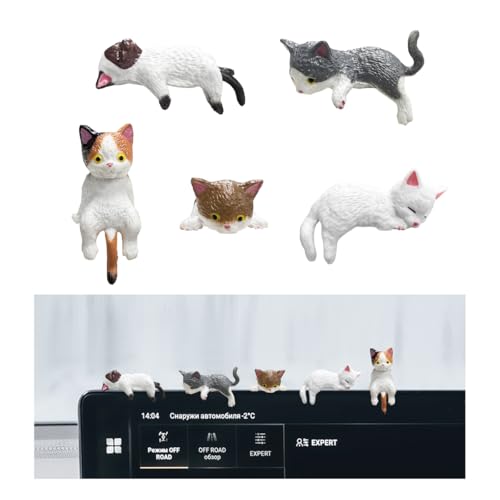 5 PCS Cute Cat Dashboard Decor - Mini Resin Figurines for Cars