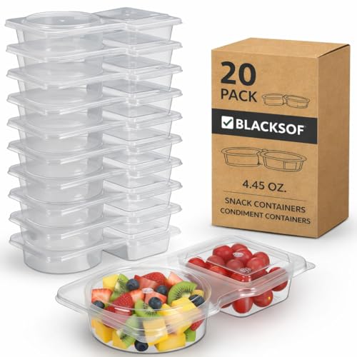 Blacksof 20-Pack Reusable Snack Containers, 2-Compartment Leakproof Boxes