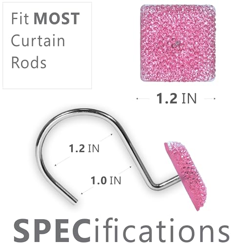 Pink Bling Shower Curtain Hooks - 12 Pcs Luxury Bathroom Rings