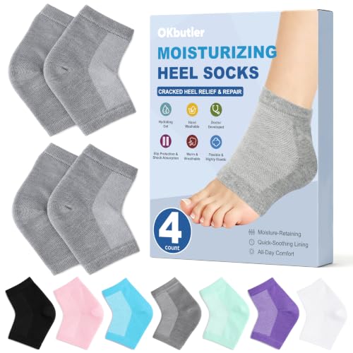 OKbutler Moisturizing Heel Socks for Cracked Heels, 2 Pairs Gray