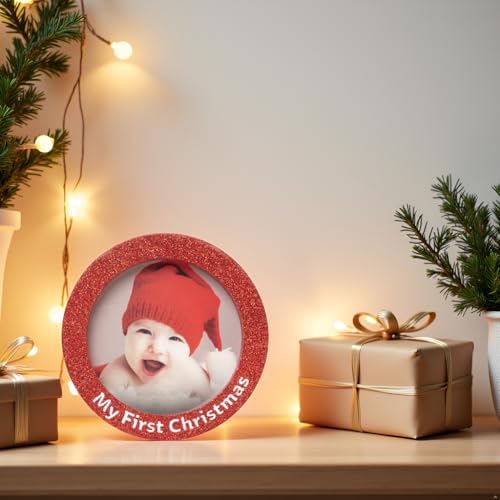 My First Christmas Red Glitter Photo Ornament - Keepsake Frame