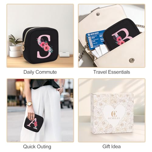 Relavel Initial Mini Makeup Bag with Handle and Zipper