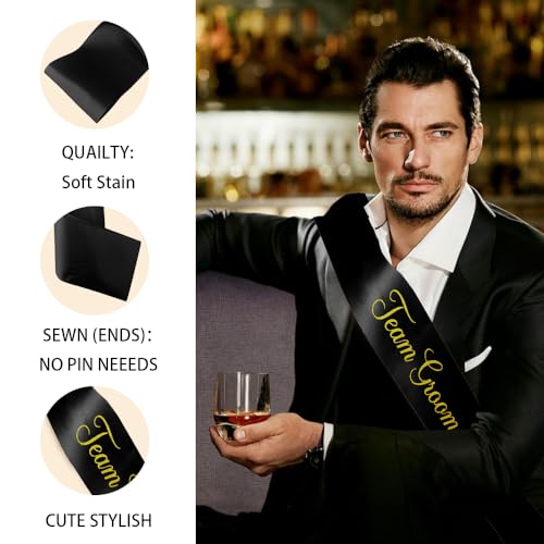Team Groom Satin Sash Black and Gold for Bachelor Party Decorations