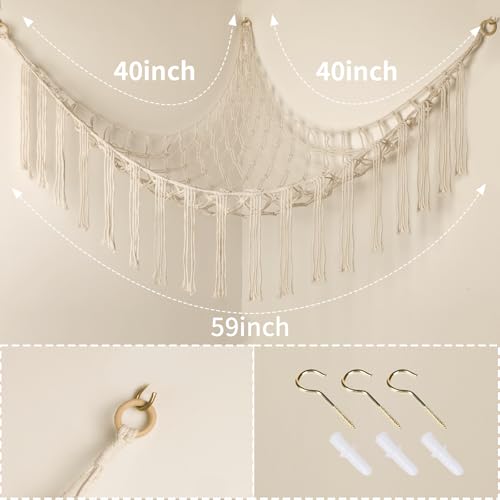 Large Cotton Stuffed Animal Hammock for Corner Storage - Boho Kids Organizer