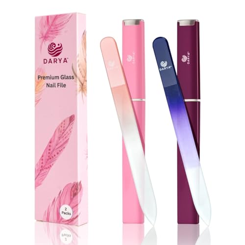 DARYA Crystal Glass Nail File Set 2-Pack with Case for Natural Nails