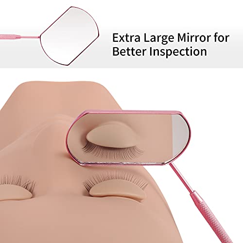 Miuffue Detachable Stainless Steel Large Lash Mirror for Eyelash Extensions, Pink