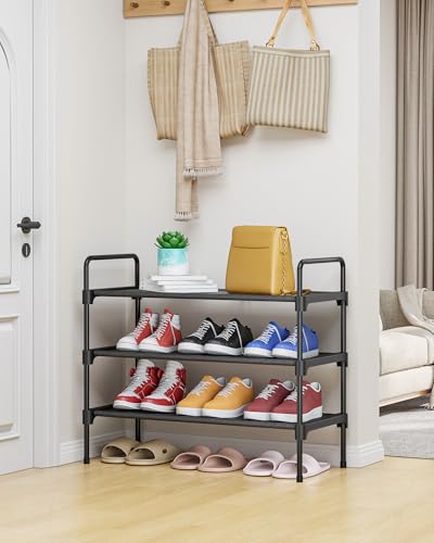 Kitsure 3-Tier Shoe Rack for Closet, 27.6" Wide, Black
