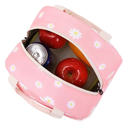 Mimfutu Flowers Pink Insulated Lunch Bag for Women Kids Reusable Picnic Tote