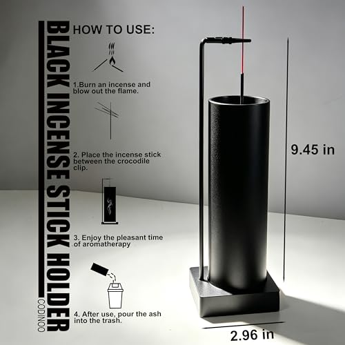 CODINOO Modern Upside Down Incense Holder with Glass Ash Catcher - Black