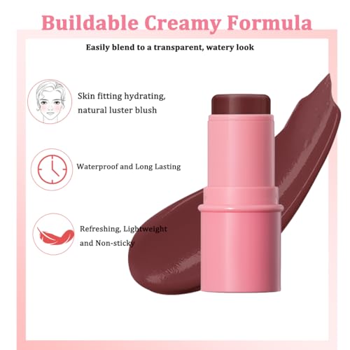 TEEROVA Cream Blush Stick - Natural Glow Hydrating Cheek & Lip Tint (#5 Berry)
