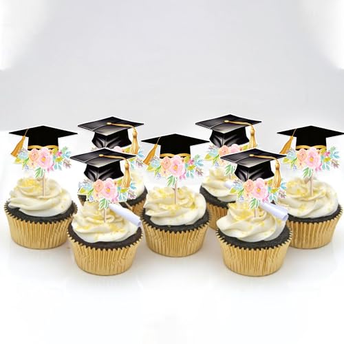 40 PCS Graduation Cap Cupcake Toppers for Class of 2026