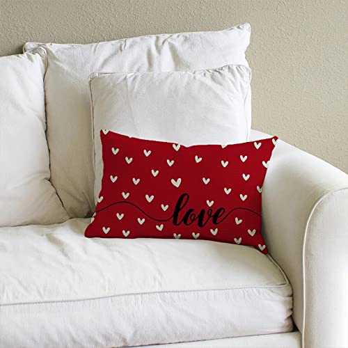 Valentine Heart Throw Pillow Cover 12x20 Inch Red Farmhouse Decor