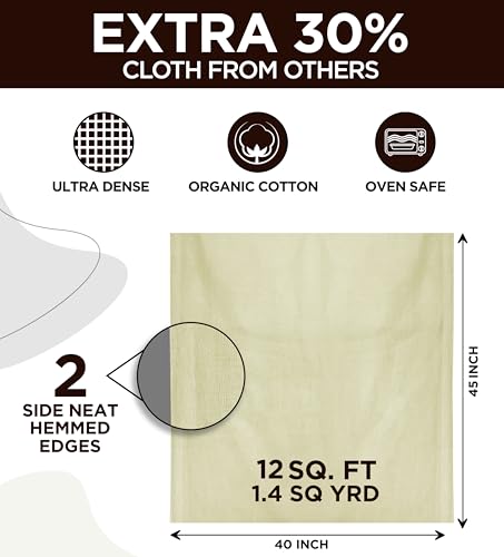 Ultra Fine Organic Cotton Cheesecloth - 45x40 Inches, 1.4 Sq Yards