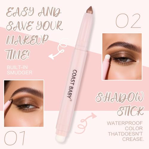 LYNEMOGA 2-in-1 Cream Eyeshadow Stick with Blending Sponge Golden Brown
