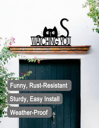 Funny Black Cat Wall Art - 'WATCHING YOU' Laser Cut Metal Sign