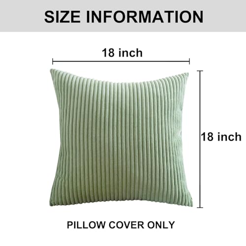 Forest Green Corduroy Throw Pillow Covers - Set of 2, 18x18
