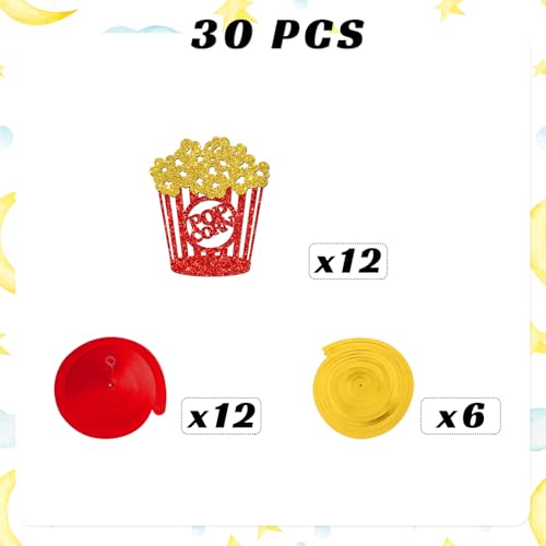 Popcorn Party Decorations Kit – Gold Glitter Hanging Swirls