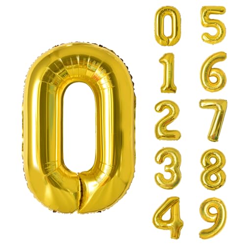 Keyali 40 Inch Gold Number 0 Foil Helium Balloon for Birthday Parties