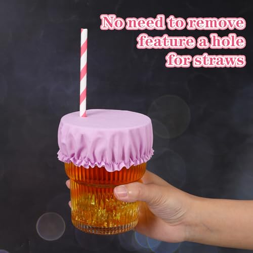 10PCS Drink Cover Scrunchie with Straw Hole, Reusable Drink Cover for Alcohol Protection Washable Elastic Cap Covers Universal Drinks Protector for Women Men