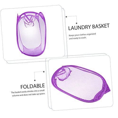 Collapsible Laundry Hamper with Side Pocket - Purple Mesh Basket