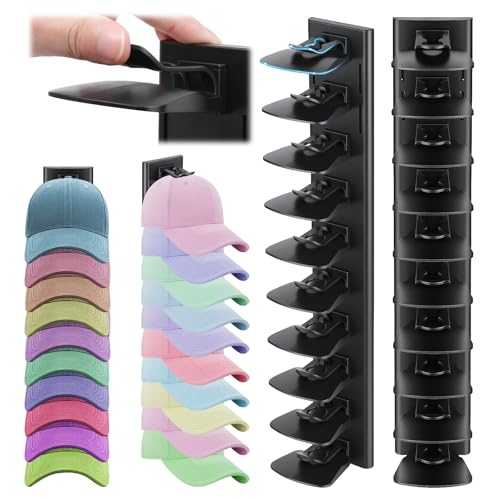 Enwokran Black Hat Organizer for Baseball Caps 2 Pack Wall & Door Mount Storage Rack