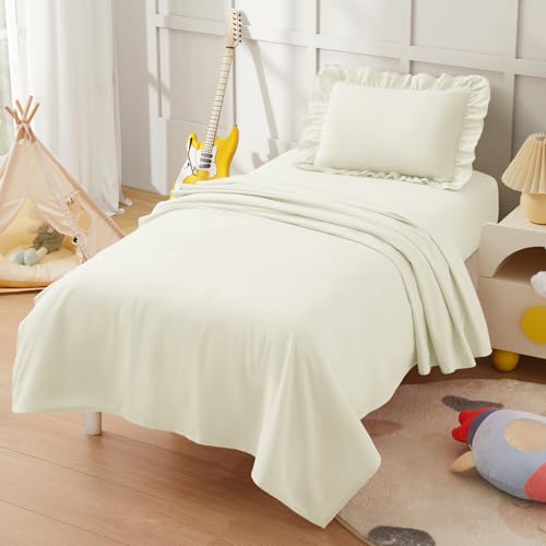 KKJIAF 3 Piece Toddler Sheet Set - Soft Microfiber with Ruffle Pillowcase
