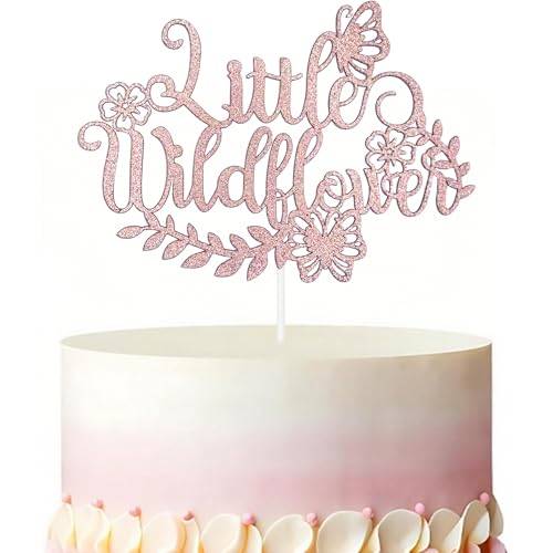 Rose Gold Glitter Little Wildflower Cake Topper for Birthdays